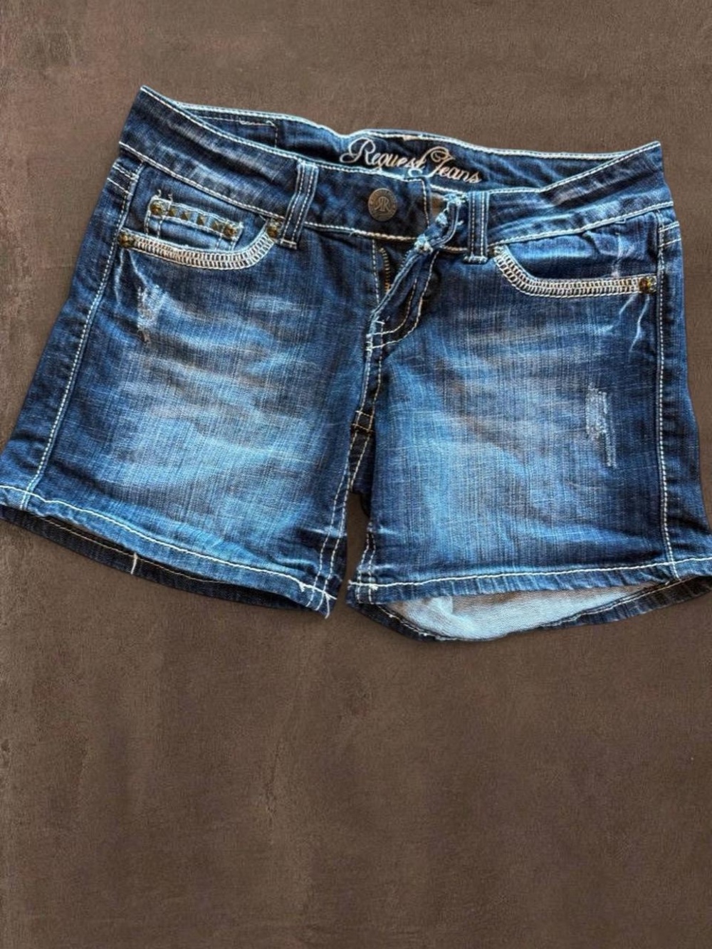 Request Jeans Y2K Super Low Rise Studded Denim Shorts 26